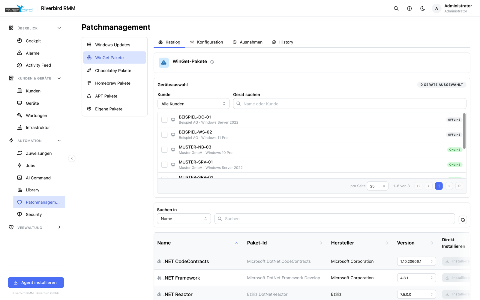Patchmanagement mit Geräteauswahl und dem Paketkatalog